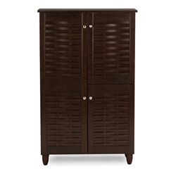 Baxton Studio Winda Modern and Contemporary 4-Door Dark Brown Wooden Entryway Shoes Storage Cabinet